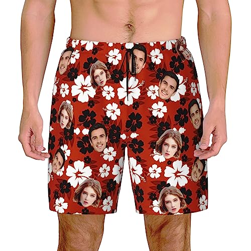 Custom Men Swim Trunks with Face Personalized Hawaiian Photo Shorts Customized Novelty Summer Board Short