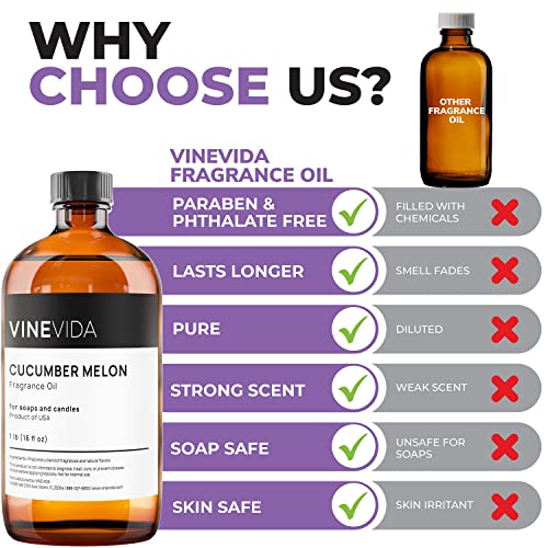 Vinevida [16Oz] Cucumber Melon Fragrance Oil For Candle Making Scents For Soap Making, Perfume Oils, Soy Candles, Bath Bombs, Body Spray, Linen Sprays, Laundry Dryer Balls, Car Freshies #TOP5