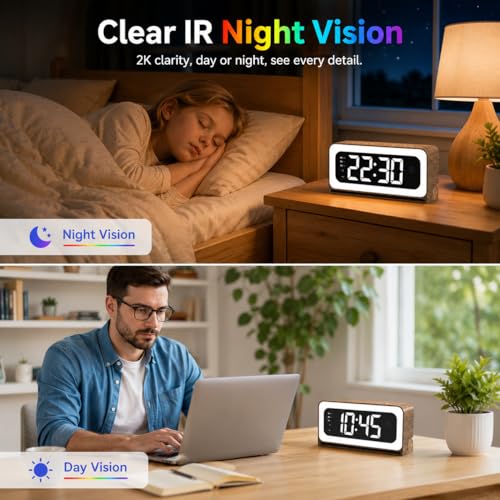 Clock Camera 2K 5G and 2 4G WiFi Indoor Security Wood Grain Cameras for Home 3 in 1 with - image 3