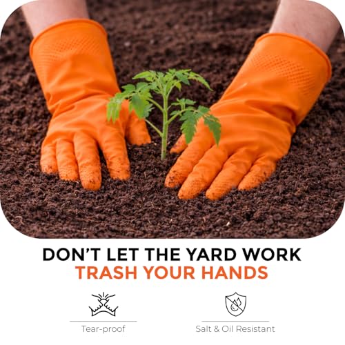 Image of LADWA Pre-mium Household Rubber Hand gloves orange Color (1 Pair) for Dishwashing, gardening, kitchen cleaning