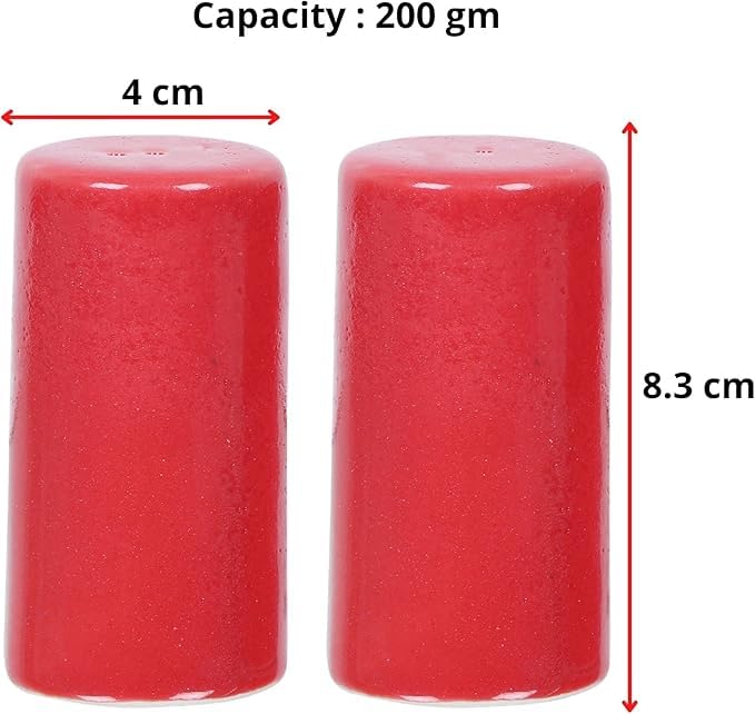 Image of QIMACPLUS Handcrafted Ceramic Salt and Pepper Shaker Set | Perfect Pour Holes for Kitchen, Dining Table, Picnic, Office, Restaurant, and Hotel | Set of 2 (Red)