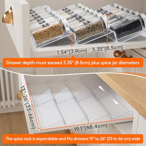 Lifewit Spice Drawer Organiser, Spice Rack for Inside Drawer, Adjustable Seasoning Jars Storage Tray for Cupboard, Acrylic Drawers Shelf for Kitchen, Countertop, Cabinet, 4 Tiers, Set of 8, Black - Image 6