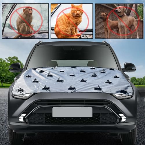Image of Dustproof Bonnet Spike Car Cover Complete Protection from Street Dogs Cat Monkeys & Wild Animals, compatible with Universal Fit Sedan, Coupe, Hatchback, SUV, Van, Pickup, Crossover, Grey