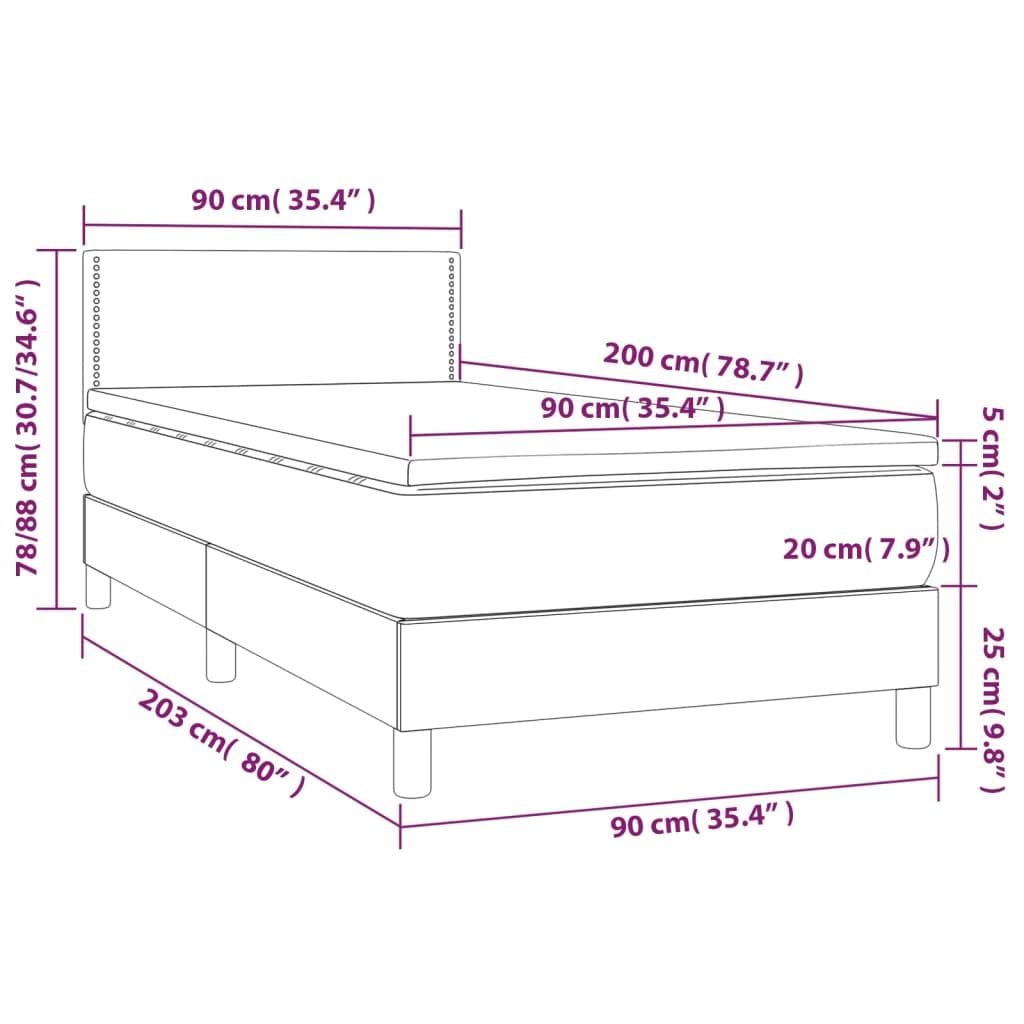 Cama con somier LED, 90 x 200 cm, tela gris claro, cabecero de altura ajustable, colchón de muelles ensacados para dormir, jóvenes, habitaciones de invitados
