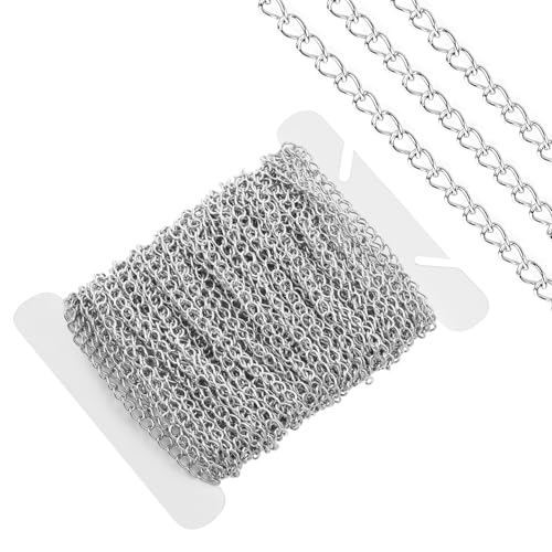 Vin Beauty 10m Anhänger Ketten Edelstahl Panzerkette für Schmuckherstellung, 3mm × 10m Halskettenverlängerung Silber Anlaufbeständige Kette für Anhänger Armband Schmuckherstellung DIY Handwerk
