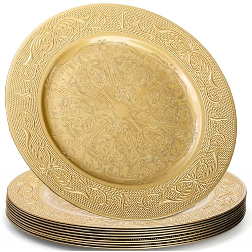 HningBuyox 12 Pack Gold Charger Plate, 13 Inch Heavy Weight Charger Plates for Dinner, Reusable Plastic Embossed Table Chargers for Wedding, Christmas,Thanksgiving, Birthday, Holiday Tabletop Decor HningBuyox 12 Pack Gold Charger Plate, 13 Inch Heavy Weight Charger Plates for Dinner, Reusable Plastic Embossed Table Chargers for Wedding, Christmas,Thanksgiving, Birthday, Holiday Tabletop Decor