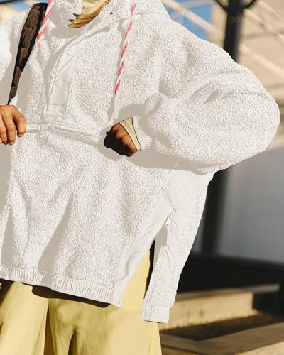 Gacaky Womens Oversized Fleece Pullover Casual Fall Winter Warm Side Zipper Slit Button Down Hoodies Fashion Outfits Clothes3