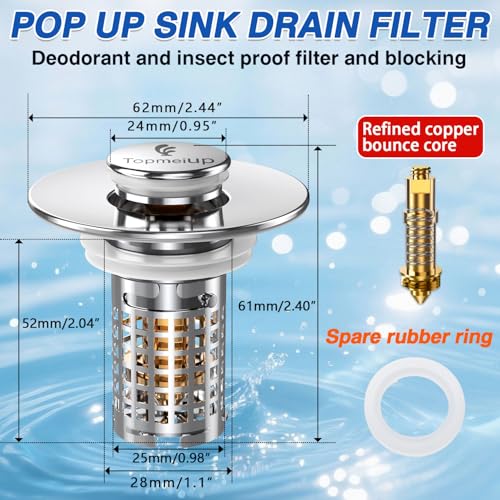 Image of Bathroom Sink Stopper, Pop-up Sink Drain Strainer with Removable Stainless Steel Strainer Basket Hair Catcher, Bathroom Sink Strainer for Bathroom Sink Stopper (2PCS)