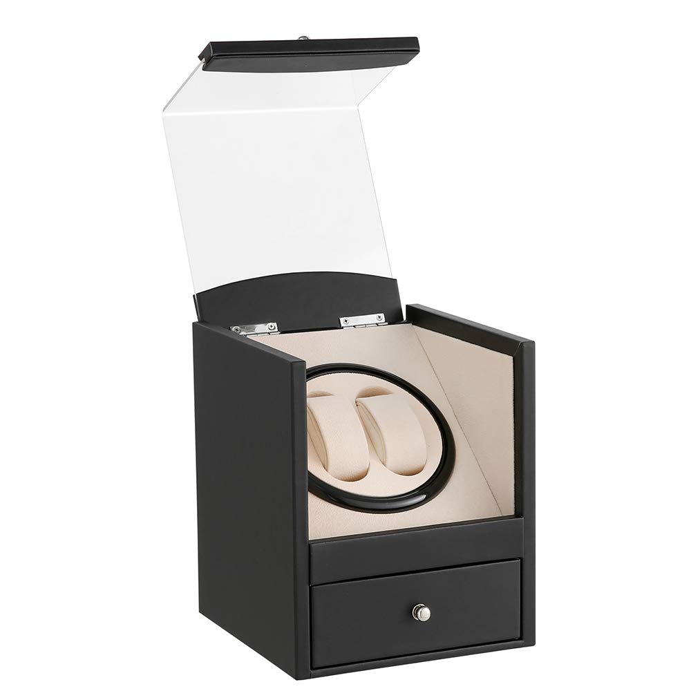 ワインディングマシーン(2+2本巻き) ウォッチワインダー 自動巻き時計ワインディングマシーン 日本製 マブチモーター 設計 腕時計自動巻き上げ機 男女の腕時計は全部使えます 2022年アップグレード PU (レザーブラック)