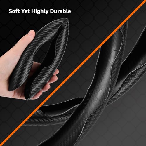 Image of amazon basics Car Steering Wheel Grip | Black | Carbon Fiber | Non Slip | Sweatproof and Anti-skidding