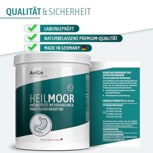 AniGo Heilmoor für Hunde 500g – Verbessert die Kotbeschaffenheit, Optimale Verdauung, Immunsystem, Magen-Darm-Aktivität, Appetit Anregung I Natürliche Heilerde Moor für Hund