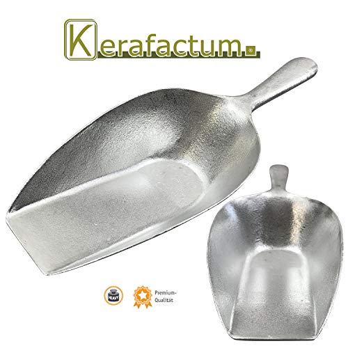 Kerafactum extra Grosse Mehlschaufel Sackschaufel Futterschaufel | Sack Futter Mehl Zucker Schaufel Schütte aus Metall Aluminium Nicht rostend | 35 cm Abwiegeschaufel bei 750 ml Tierfutter Getreide