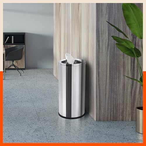 Image of Bathla Stainless Steel Swing Dustbin with Lid for Home, Office & Kitchen - 14 Litres | Swing Lid Trash Can | Durable & Rust-Resistant Garbage Bin