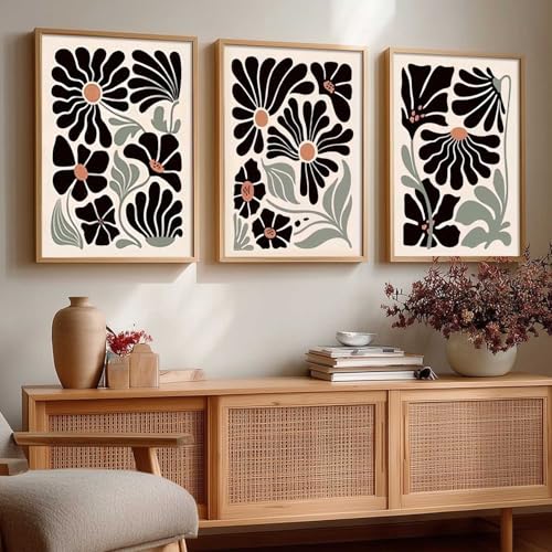 Image of kotart Abstract Botanical Art Home Decoration Painting | Floral Paintings With Frame For Living Room Bed Room Hotel Wall Decor Digital Reprint Set of 3 (19X25 inch)