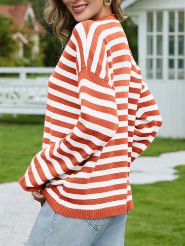 Image of UNCLECAT Womens Striped Cardigan Long Sleeve Button Down Knit Tops | 2026 Fall Winter Trendy,Casual,Cute Lightweight Sweaters,Cozy Soft,Open Front Top,loose fit