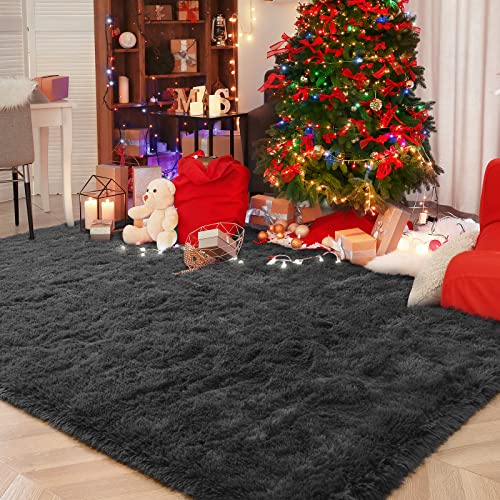 HOMORE Luxury Fluffy Area Rug Modern Shag Rugs for Bedroom Living Room, Super Soft and Comfy Carpet, Cute Carpets for Kids Nursery Girls Home, 8x10 Feet Dark Gray