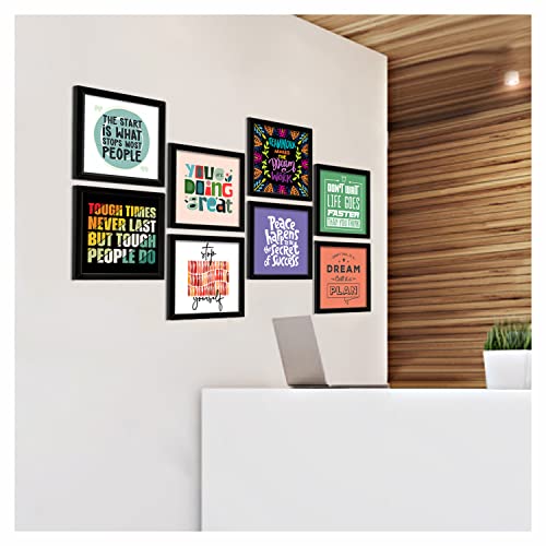 Image of PAPER PLANE DESIGN Motivational Quotes Wall Framed Posters, Office Wall Decor, Inpirational Wall Frames with Quotes.Set of 8 (10 x 10 Inch) (MDF POSTERS)