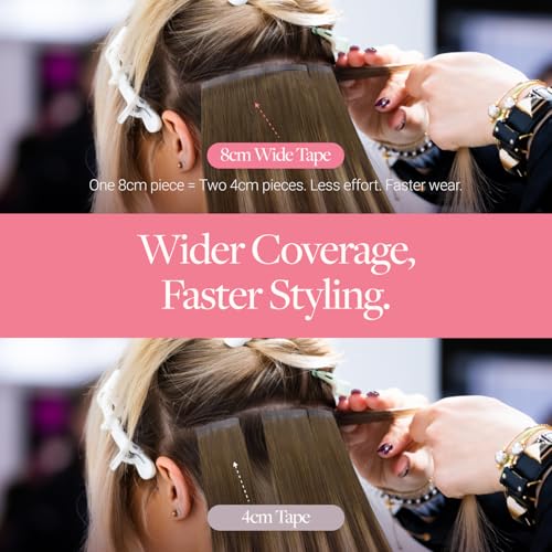Image of GOO GOO Tape In Weft Hair Extensions Human Hair, 4 /27 /4 Balayage Chocolate Brown to Caramel Blonde, 8cm Wide Tape, 18inch 10pcs 50g, Tape Weft Hair Extensions, Seamless Tape in