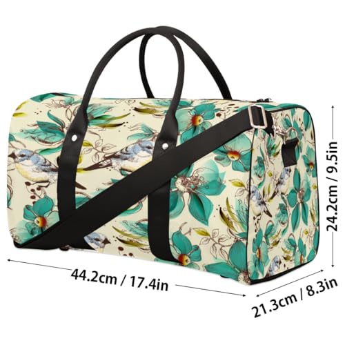 Bird Flower Travel Duffel Bag, Personality Green Flower Sports Tote Gym Bag, Foldable Weekender Overnight Bag, Luggage Handle Bag for Women Men4