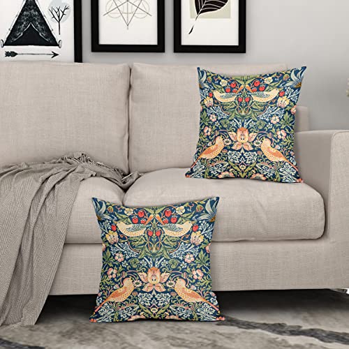 Aportt ARTBIRDPW-230601-A3 Chinoiserie Blue Sage Green Teal Pimpernel Pillow Covers 18X18 In Set Of 2 Colorful Floral Bird Red Strawberry Pillow Cases Vintage Flower Throw Pillowcases Home Decor thumb #6