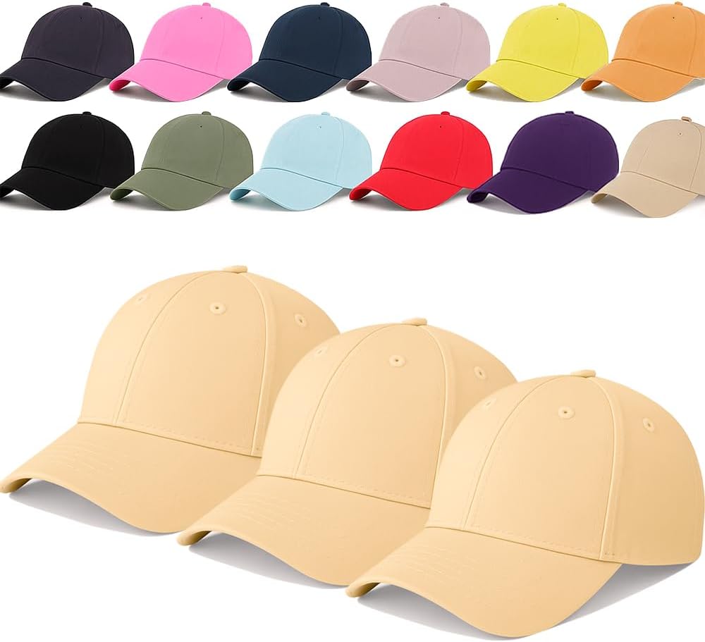 Pack of 3 Beige Baseball Caps for Men & Women Unisex Adjustable Cotton Hats Casual Caps for Outdoor, Sports & Travel
