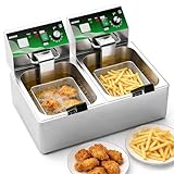 10L+10L (10.57QT+10.57QT) Dual Electric Fryer with 2 Baskets - 3400W Stainless Steel, One-Touch Switch & Temp Control, Commercial Countertop Frye