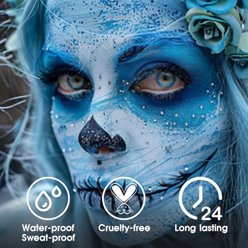 Image of BADCOLOR Light Blue Face Body Paint, Pale Blue Eye Black Stick for Football /Baseball /Softball, Hypoallergenic Grease Sticks for Corpse Bride Halloween SFX Avatar Sally Makeup