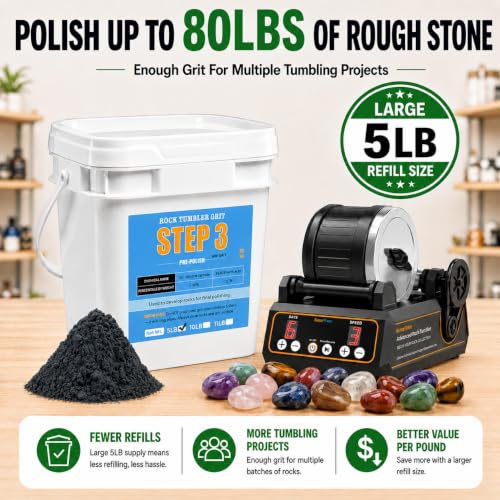 Image of KomeStone 5LB Rock Tumbler Grit Step 3 Refill - Fine 600 Silicon Carbide Pre-Polish Grit, Ideal Follow-Up to Step 2, Compatible with Any Rotary & Vibratory Tumblers, Brings Out Natural Color & Shine