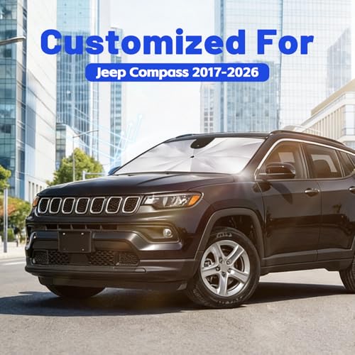 Image of Car Windshield Sun Shade for Jeep Compass 2017-2026 -[Reflective Coated Fabric] Sunshade Umbrella for Front Window, Car Shades Sun Visor Keep Car Cool and Protects Interior, 1:1 Exact Fit