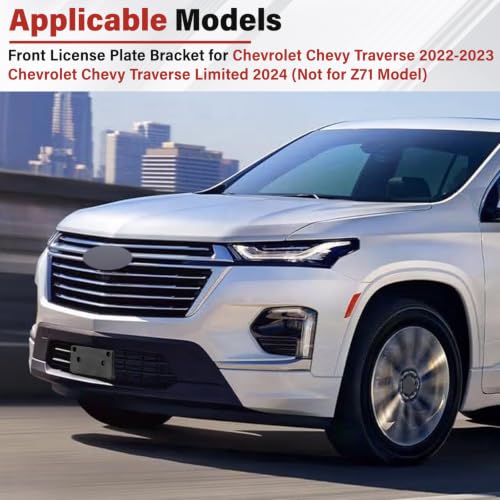 Image of License Plate Bracket Accessories for Chevrolet Chevy Traverse 2022 2023, Traverse Limited 2024 (Not for Z71 Model), Front Bumper License Plate Holder Replacement Frame Black Mount