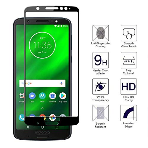 Image of Screen Protector for Motorola Moto G6 Plus Black Tempered Glass Edge-to-Edge 6D Screen Guard With Installation Kit
