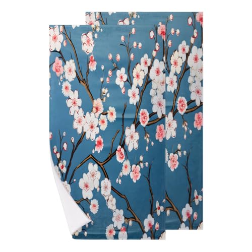 Pack de 2 Súper Suave Pareo Flor de Cerezo japonés Primavera Toalla de Playa Strandhandtuch para Vacaciones,Camping,Playa 40X70cm