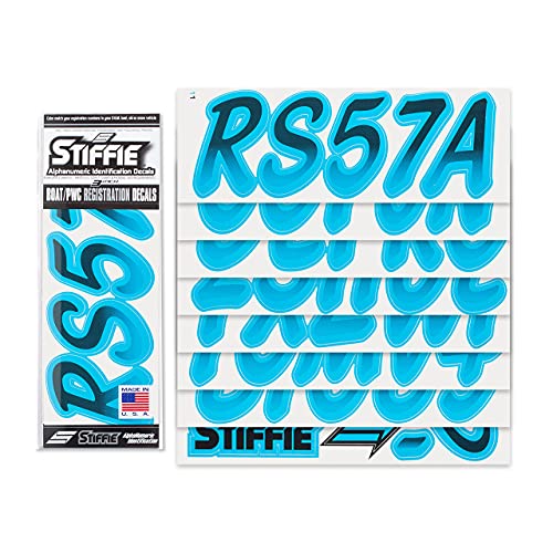 Image of STIFFIE Whipline Black /Sky Blue 3 inch Boat & PWC Registration Decals • Numbers Letters Stickers