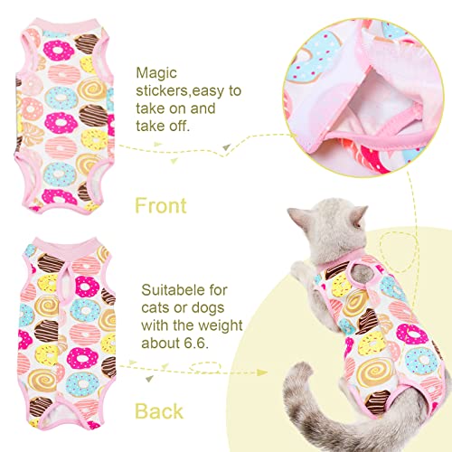 Image of Cat Recovery Suit, 2 PCS Cat Surgical Recovery Suit Pet Cone E-Collar Alternative for Small Medium Pets, Banana and Donut, M