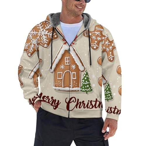 Sweat à capuche zippé pour homme au motif de sapin de Noël et pain d'épices