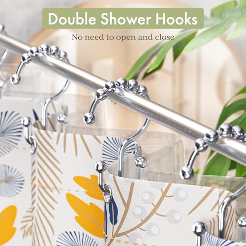 Image of Amazer Shower Curtain Hooks Rings, Rust-Resistant Stainless Steel Double Shower Curtain Hooks, Shower Hooks for Shower Curtain and Liner Bathroom, Set of 12, Chrome