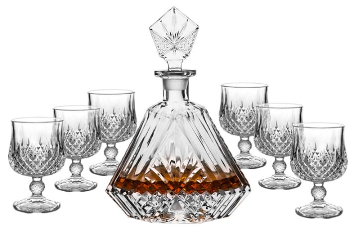 Triangle Whiskey Decanter Set with 6 Glasses – 500ml Elegant Glass Decanter & Six 200ml Whiskey Tumblers – Modern Crystal-Clear Design for Bourbon, Scotch, Rum – Luxury Gift