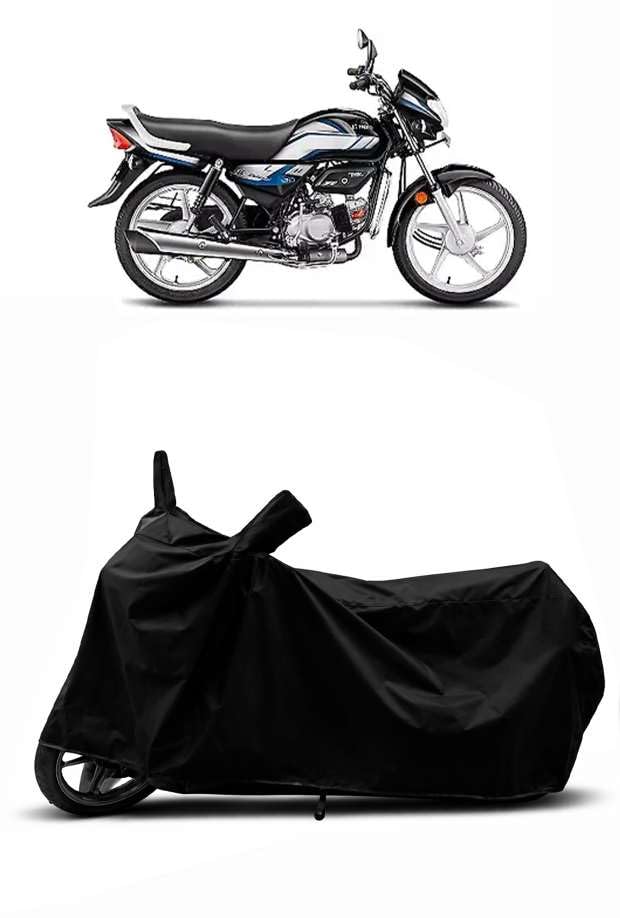 Image of Sheild Heavy Duty Waterproof Scooty & Bike Cover for Hero Hf Deluxe - UV Resistant, Dustproof & Rain Protection, All-Weather Outdoor Cover for Bikes & Scooty with Buckle Straps(Black)
