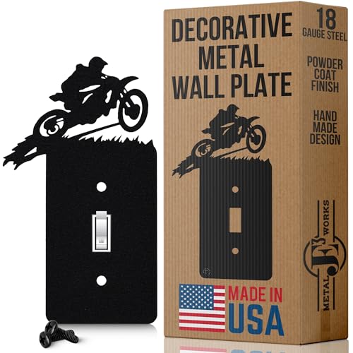Image of American Steel Motocross Off-Road Dirt Bike Toggle Light Switch Wall Plate (Single Toggle, Black) - Motorsport Bedroom Décor Premium Powder Coat Finish - Made in USA