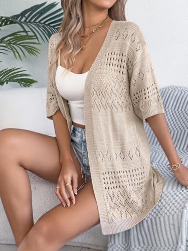 Image of Spicy Sandia Women's Loose Fit Short Sleeve Crochet Cardigan Sweaters for Summer