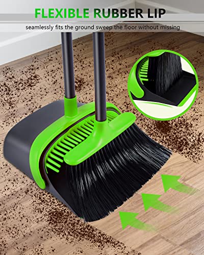 Image of Broom and Dustpan Set for Home, Upgrade 52 inch Long Handle Broom and Dustpan Set, Broom with Dustpan Combo Set for Home Kitchen Room Office Lobby Indoor Floor Cleaning