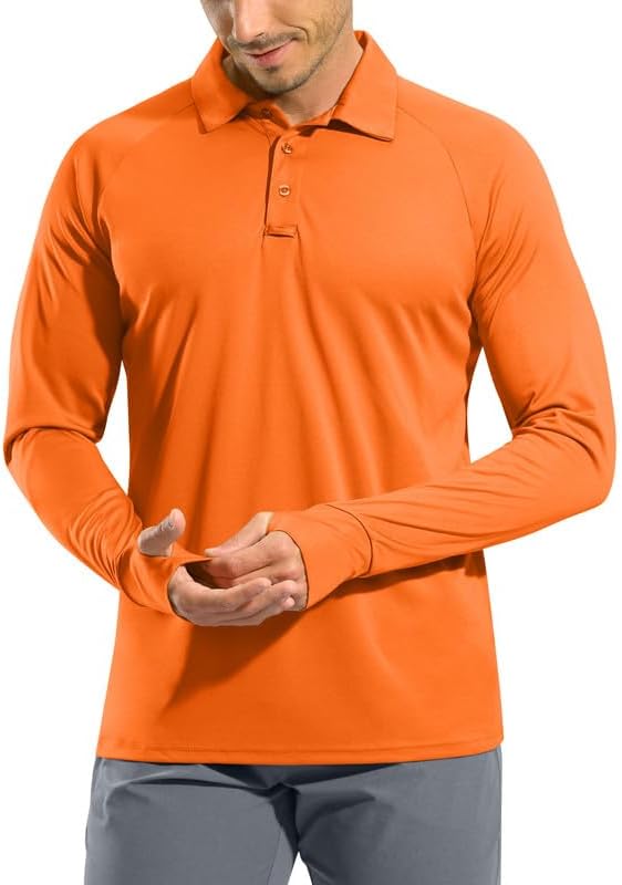 Pudolla Men's Long Sleeve Golf Polo Shirt UPF 50+ Lightweight Sun Protection Cool SPF Hiking Shirts for Men