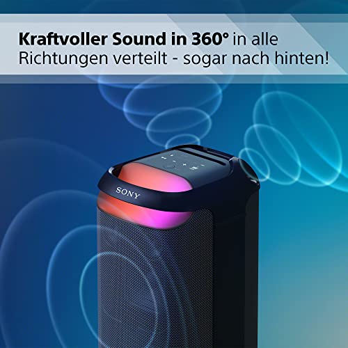 Sony SRS-XV800 - Bluetooth, Party Box Lautsprecher, Kraftvoller 360° Sound, tragbar, 5 Front-/2 Rücklautsprecher, MEGA Bass, 25h Akkulaufzeit, LED Licht, IPX4 wasserdicht, Schnellladung – Schwarz – Bild 4