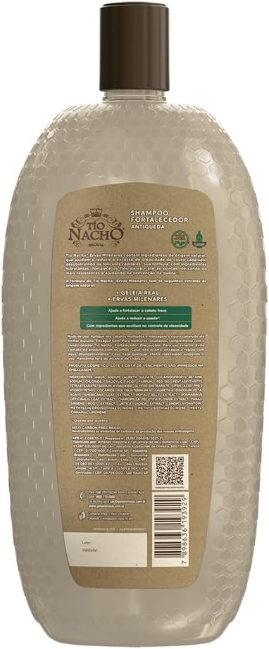 Tio Nacho Shampoo Fortalecedor Antiqueda Natural Com Poder Da Natureza Para Cabelo Fraco E Quebradiço, Fórmula Carbon Free Que Fortalece Os Fios E Reduz A Queda, 950 Ml, 1 Pack
