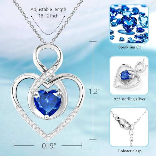 Heart Necklace for Women, 925 Silver Necklace with Infinity Heart Pendant, Personalized Birthstone Necklace Anniversary Birthday Gifts for Wife, Girlfriend, Mom4