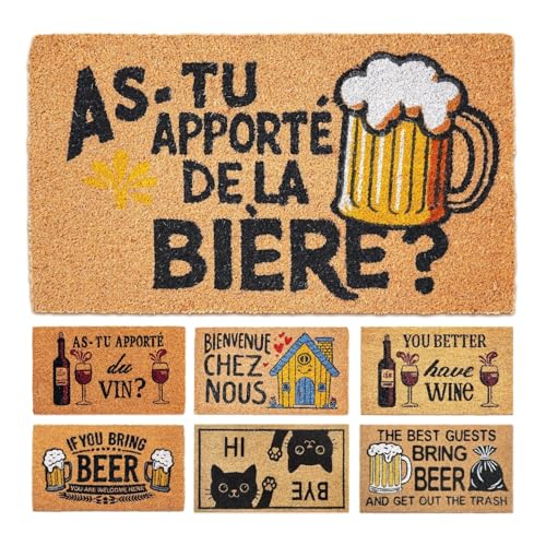 LUA VIKA Paillasson Exterieur Entree - Biere - 40x70 cm - Tapis Entree Exterieur Antidérapant - Tapis Coco Interieur Drole - Paillasson Coco Original Rigolo