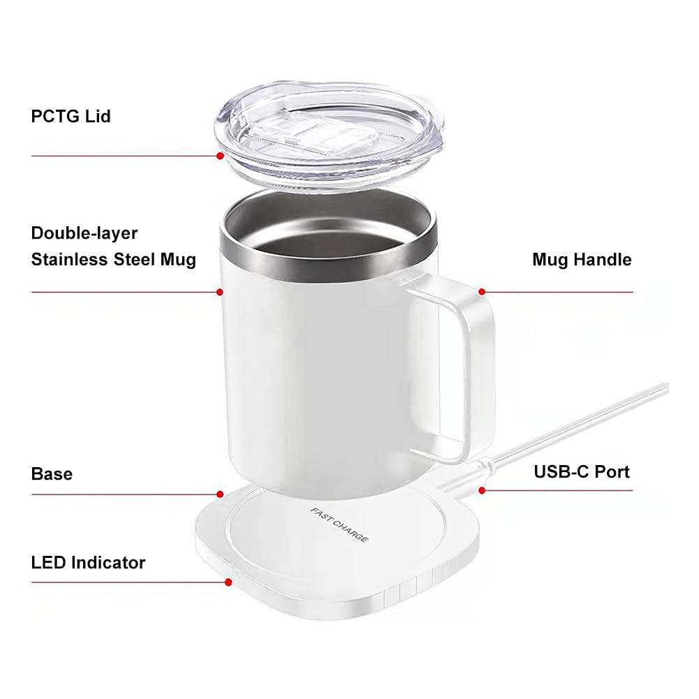 Juego de calentador inteligente de tazas de café y taza con autocalentamiento de apagado automático para café, té, leche, control de temperatura, calentador de tazas para escritorio, hogar, oficina