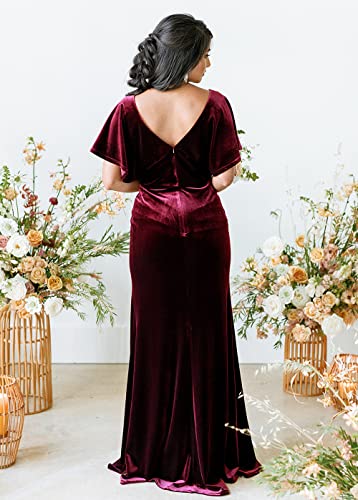 SYYS Ruffle Sleeves Bridesmaid Dresses Long Empire Waist Velvet Winter Wedding Guset Dress SYYS3682