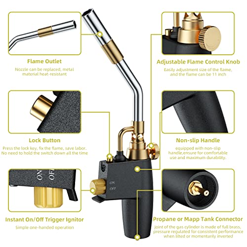 High-Intensity-Propane-Torch-Head-Adjustable-Flame-Welding-Torch-with-Self-Ignition-Compatible-with-MAPPMAP-ProPropane-gas-Portable-Hand-Trigger-Start-Torch-for-Gas-WeldingSearing-Steak