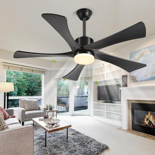 Forrovenco 52 Inch Ceiling Fans with Lights Remote, Black Ceiling